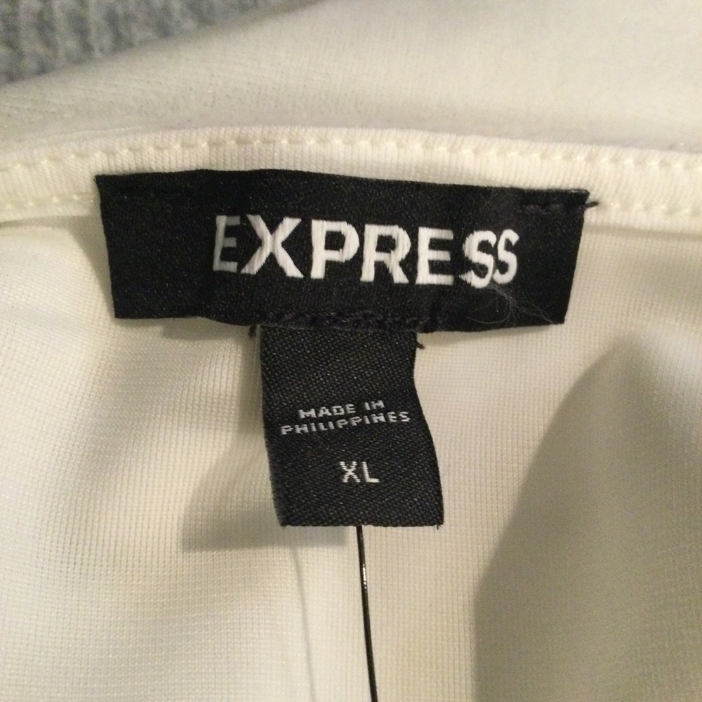 Express size XL White Velour Top Long Puff Shoulder Sleeve Ruched Front NWT - Picture 2 of 6